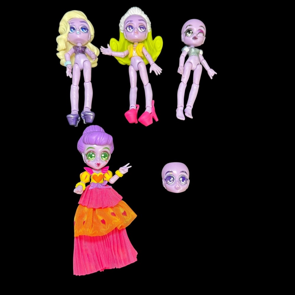 Capsule Chix 5"‎ Fashion Dolls Lot of 4 + Extra Head & Accessories